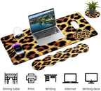 Keyboard Mouse Pad Set, Extended Gaming Mouse Pad+Ergonomics Keyboard Wrist Rest Support, Memory Foam, Easy Typing Pain Relief, 4Pcs XL Ultra Thick Desk Mat,Leopard Print Animal Skin - Image 3