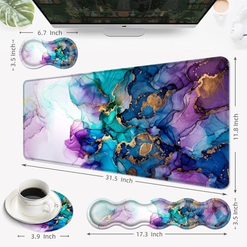 Desk Mat, Mouse Pad with Wrist Rest, 4-in-1 Large Mouse Pads for Desk, Ergonomic Mouse Pad and Keyboard Wrist Rest Gaming Keyboard Mat for Office,Abstract Ink Painting - Image 6