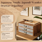 Stackable Modular Desktop Drawer Organizer, Aged Vintage Wood Grey 3-Drawer Storage Unit with Label Pull Handles, 2 Tone Wooden Japandi Style, Expandable by Adding More Units for Clutter-Free Spaces - Image 3