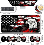 Keyboard Wrist Rest and Mouse Pad with Wrist Support Set Ergonomic Coaster,Memory Foam,Easy Typing Pain Relief,Large XL Desk Mat 31.5"x 11.8",Bald Eagle American Flag - Image 2