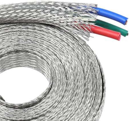Tinned Copper Braid Wire Shielding Ground Strap Metal Cable Sleeve Expandable Flexible Flat Mesh (5/16 in Wide(0.20 in Dia)-155ft) by BuyUneed