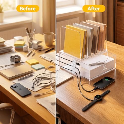 Acrylic Desk Organizer with Drawers, Paper Organizer for Desk, Vertical File Organizer with 4 File Slots, Clear Desktop Office Organizer for Papers, Files & School Supplies - Image 2