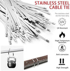 Metal Zip Tie Tool 300PCS (100 Each: 7.8/12/15.7 Inch) Stainless Steel Cable Tie Gun Kit | Self-Locking Fastening & Cutting Tool Metal Zip Tie Gun for Fencing, Exhaust Pipes, Automotive (Red) - Image 4