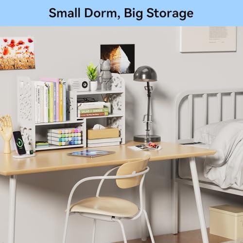 YGYQZ Adjustable Desktop Shelf Organizer, 3-Tier Desk Shelf, White Pattern - Image 5