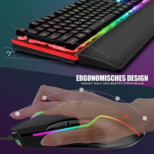 RedThunder K10 Wired Gaming Keyboard and Mouse and Wrist Rest Combo, RGB Backlit, Mechanical Feel Anti-ghosting Keyboard + 7D 7200 DPI Mice+Soft Leather Wrist Rest 3 in 1 PC Gamer Accessories(Black) - Image 5