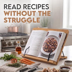 Bamboo Cookbook Stand Large, Adjustable Book Holder Tray and Page Paper Clips - Natural Color Large - 4-Position Recipe Book Stand Holds Thick Books for Kitchen Counter, Reading, Studying - Foldable - Image 3