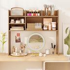 BECOMFORT Desk Hutch, Desk Organizer Shelf w/ 6 Storage Compartments, up to 32” Monitor, Wooden Display Rack, Desktop Bookshelf for Vanity Dressing Tabletop College Dorm Home & Office - Image 4