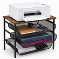 4-Tier Printer Stand with Storage for Desk, Wood Top, Black by Uwoodia