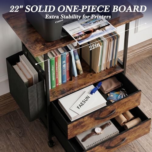 22" Large Printer Stand with 2 Drawers, Rolling Printer Table, File Cabinet - Image 5
