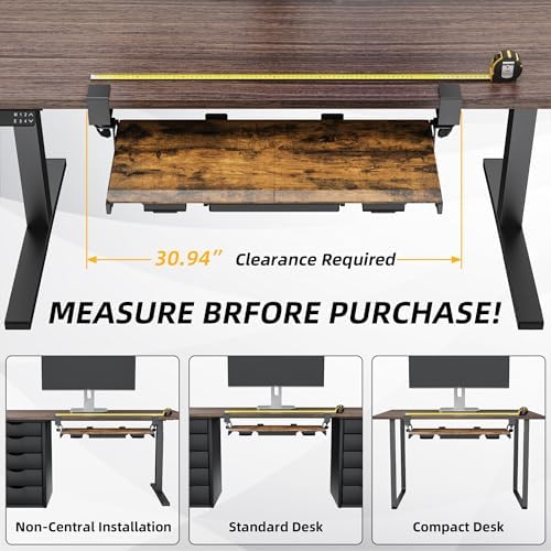 ETHU Under Desk Keyboard Tray with Metal Slide Rail, 26.8x11.8", Walnut - Image 4