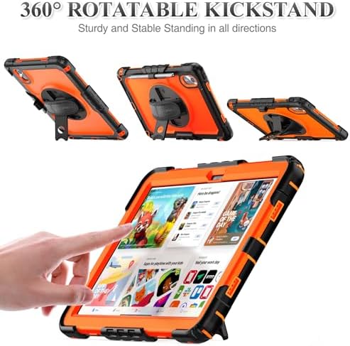 SEYMAC stock Tablet Case for Lenovo Idea Tab 11'' / M11 (TB336FU/TB330FU) 11 inch Drop-Proof Protection Cover with 360° Rotate Stand & Strap [Pen Holder] & Screen Protector 2025/2024, Orange+Black - Image 4