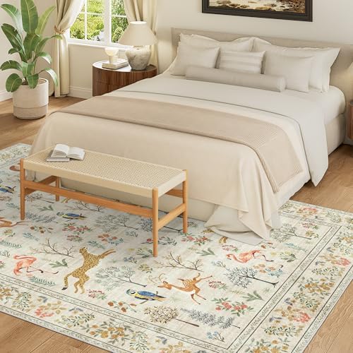 DUKINO 6x9 Area Rug, Washable Animal Living Room Rug Non Slip, Beige - Image 4