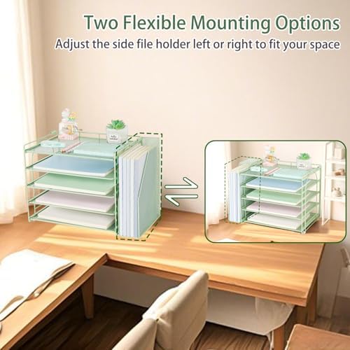 AUPSEN Desk Organizers and Accessories, 5-Tier Desktop Paper File Organizer with Removable File Holder, Desk Accessories & Workspace Organization for Home Office Supplies (Mint) - Image 2