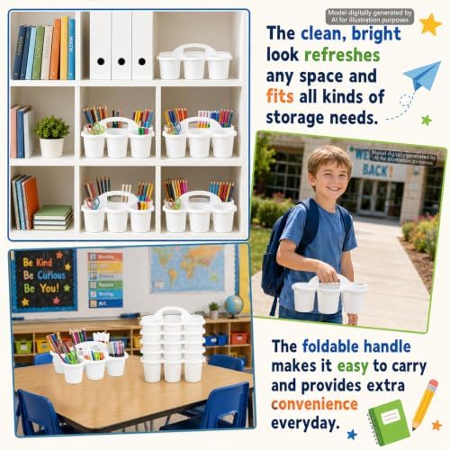 6 Pack Classroom Caddy With Handle for School Supplies, white - Image 6
