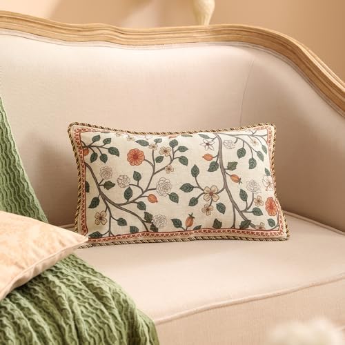 ISAENNE Designer Elegant Linen Throw Pillow Cover,Set of 2,20"x12"-Flora A - Image 6