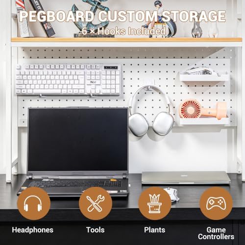 deli Desktop Shelf, Desk Hutch with Metal Pegboard, White - Image 6