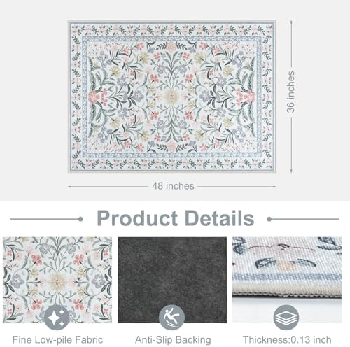 Anidaroel Desk Chair Mat for Hardwood Floor/Tile Floor, 36"x48" Boho Computer Chair Mat, Anti-Slip Floral Office Rugs for Rolling Chairs, Low Pile Beige Desk Chair Mats for Hardwood - Image 4