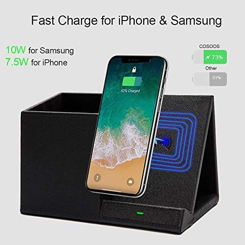 COSOOS Fast Wireless Charger with Desk Organizer, Desk Phone Charger Compatible with 15/15 Pro/15 Pro Max/14/13/12/11/XS/8 Plus, Galaxy S21/S20+/S10/Note 10/Note 9/(No AC Adapter) - Image 3