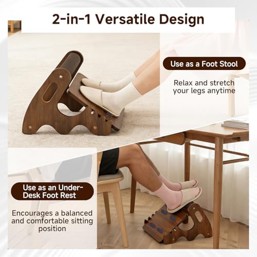 Wood Foot Rest for Under Desk at Work,Adjustable Rocking Foot Stool with 3 Height Positions,Soft Crossbar & Anti-Slip Surface, Ergonomic Wooden Footrest for Improved Posture, Home & Office - Image 3