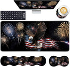 Keyboard Wrist Rest and Mouse Pad with Wrist Support Set Ergonomic Coaster,Memory Foam,Easy Typing Pain Relief,Large XL Desk Mat 31.5"x 11.8",Eagle Fireworks Flag by CICPLKSE