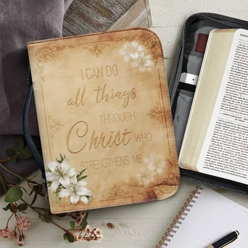 Ancient Verse Lily Floral Bible Cover Case for Men Women Fashion PU Leather Bible Book Case Lightweight Portable Brief Case Stationary Supplies Storage - Image 5
