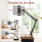 Floor Kindle Phone Tablet Stand with Drawer & Storage Shelves, Angle Height Adjustable Tablet Kindle Cell Phone Holder For Bed with Rotating Wheels, Compatible With 4.7"-13" Tablet iPone iPad Air Pro - Image 5