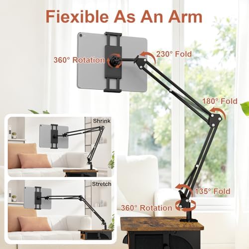 Floor Kindle Phone Tablet Stand with Drawer & Storage Shelves, Angle Height Adjustable Tablet Kindle Cell Phone Holder For Bed with Rotating Wheels, Compatible With 4.7"-13" Tablet iPone iPad Air Pro - Image 5