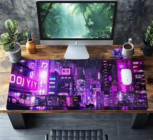 4-Piece Extended Large Mouse Pad Set for Women Men with Purple Anime Design Includes 35.4 x 15.7 XXL Large Mouse Pad Keyboard Wrist Rest Mouse Wrist Support and Coaster for Office Home - Image 2