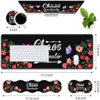4 in 1 Ergonomic Memory Foam Mouse Pad Wrist Rest Set, Large Gaming Desk Pad + Keyboard Wrist Rest + Mouse Wrist Cushion + Coaster for Home Office Study Gaming, Colored Floral Quote Chaos Coordinator - Image 2