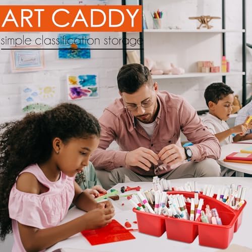ALINK Plastic Classroom Caddy with 6 Compartments, 6-Pack Teacher Supply Storage Caddy Organizer for Classroom Supply, Office, Table, Desk, Craft Art, Pencil, Crayon, Marker - Assorted Colors - Image 6