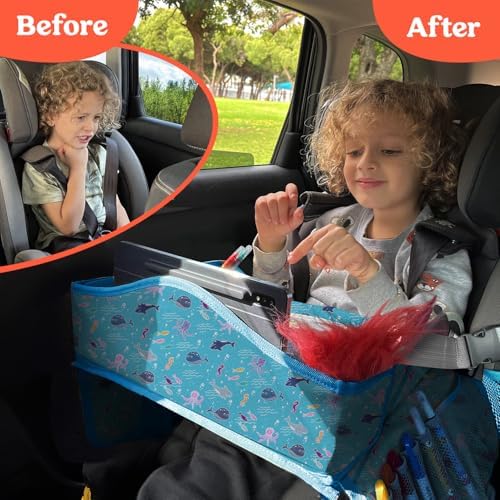 PILLANI Kids Travel Tray for Car - Road Trip Activities for Kids - Car Seat Tray for Kids Travel w/ Activity Sheets, Pens & Dry Erase Board - Toddler Road Trip Essentials & Car Accessories for Kids - Image 3