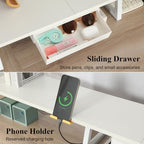 TEAMIX 42 inch Dual Monitor Stand with Storage Drawer & Phone Holder, White - Image 3