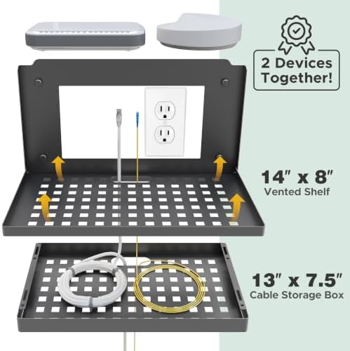 VICSKY 14-inch Router and Modem Shelf with Cable Management Box Wall Mount - Image 3