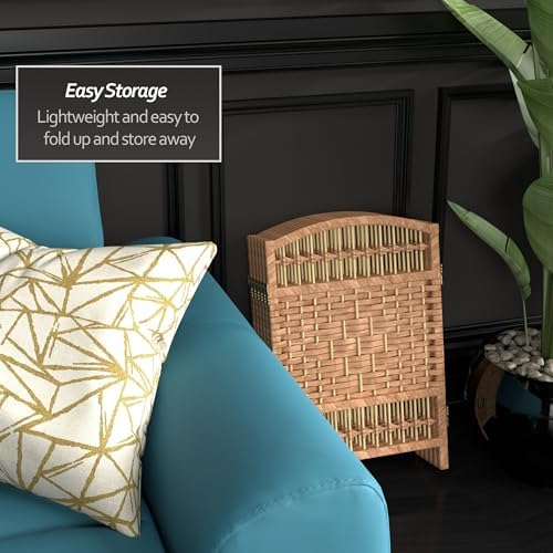 Red Lantern 2 ft. Short Fiber Weave Folding Screen - Natural - 6 Panels - Image 3