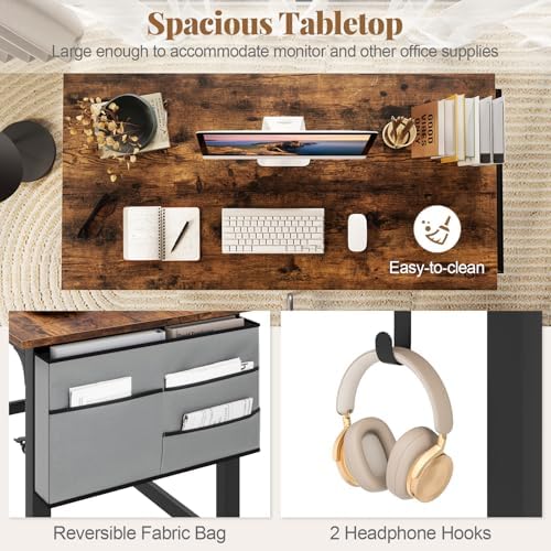Giantex 8FT Conference Table, 4 PCS 48" Rectangular Mobile Meeting Room Desk with Removable Storage Bag & 2 Hanging Hooks, Rolling Modern Seminar Table for Office Conference Room, Rustic Brown - Image 4