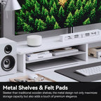 FENSULN Dual‑Tier Monitor Stand for Minimalist Wooden and Metal Riser Shelf Desktop Stands Organizer with Underneath Storage for Dual Monitors, Laptops, Home Office Aesthetic White - Image 4
