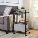 SunnyPoint 3-Tier Rolling Utility Cart – Metal Storage Organizer with Wheels, Mobile Kitchen Cart, Office & Home Organizer, Black, 12" D x 16.92" W x 31.1" H - Image 2