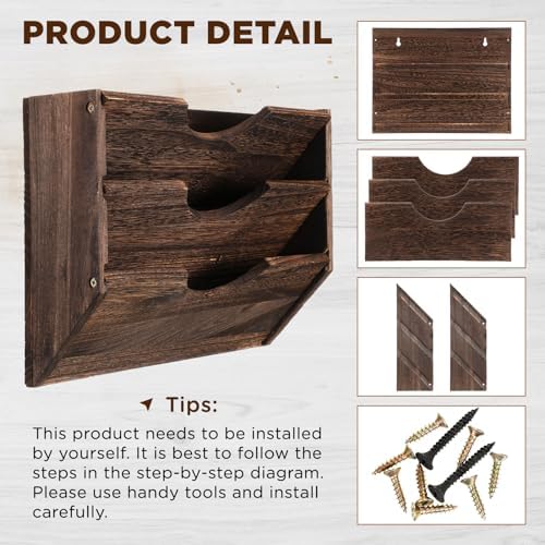 RattanView 3 Wall Wood File Organizer, Rustic Wood Holder - Image 3