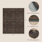 JTJ 5x6 Office Rug, Dark Brown Vintage Floral, Washable Non Slip - Image 2