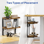Clamp On Desk Shelf 2-Tier, 12.6 inche Wood Shelving Unit for Office Desk/Gaming Accessories, Tabletop Book Storage Rack, Shelf for Top & Under of Desk, Brown - Image 5