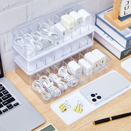 Tatuo Cord Organizer Box with Lid, Clear, White, 4 Pack - Image 6