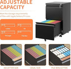 Guizeeopo 2 Drawer Locking File Cabinet, Fully Assembled Heavy-Duty Metal Filing Cabinets for Home Office, Quiet Slides, Anti-Tipping Wheels, Fits A4/Letter/Legal, Matte Black - Image 6