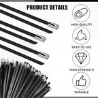 Pelopy Black 304 Stainless Steel Zip Ties(500 Pcs,6", 10", 14") - Image 6