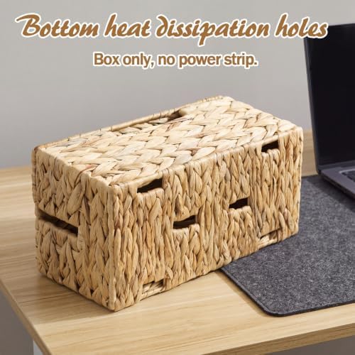 2pcs Cable Management Box, Handwoven Natural Water Hyacinth Cord - Image 4
