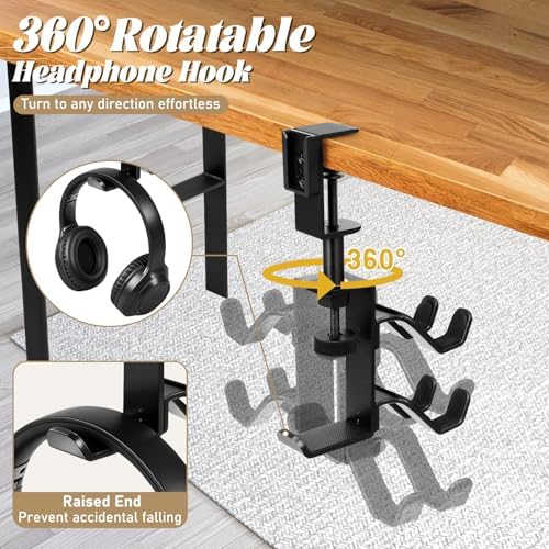 5 in 1 Controller Holder - Desk Cup Holder and Headphone Hanger, Rotatable Under Desk Clamp Organizer Dual Gamepad Headset Stand Gaming Desks Accessories for Xbox, PS4, PS5, PC, Switch - Image 4