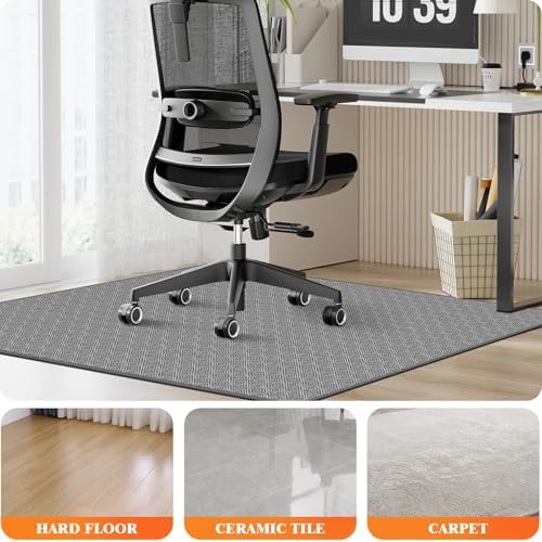 KMAT Office Chair Mat, 47x47in Heavy Duty Hardwood/Tile Floor Protector, Floor Mat Computer Desk Mat for Rolling Chairs, Work, Study, Office, Grey - Image 5