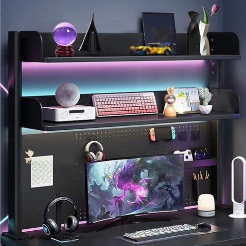 Clamp On Desk Organizer Shelf, BLACK Desk Extender Pegboard Workstation,Computer Desk Accessories for Office, Privacy Panel for Gaming Desk,23.6/31.4/39.3in Desktop Shelving System (, 80cm/31.4in) - Image 2