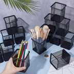 16 Pack Square Black Pen Holder, Metal Mesh Pencil Cups Bulk Pencil Holder Organizer Mesh Pen Holder for Desk Office Supplies School Classroom Desktop Accessories Makeup Brush - Image 3