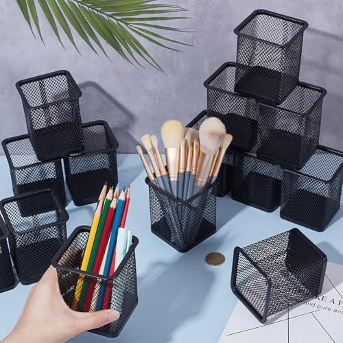16 Pack Square Black Pen Holder, Metal Mesh Pencil Cups Bulk Pencil Holder Organizer Mesh Pen Holder for Desk Office Supplies School Classroom Desktop Accessories Makeup Brush - Image 3