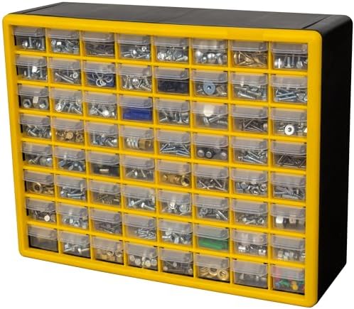 Akro-Mils 64-Drawer Plastic Drawer Storage Cabinet for Garage Organization, Bead Organizer, Building Bricks Storage, Teacher Toolbox, Makeup Organizer, 20-Inch W x 6-Inch D x 16-Inch H, 10164 Yellow - Image 4